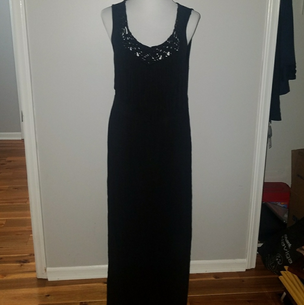 SOLD-Black maxi dress with fringe
